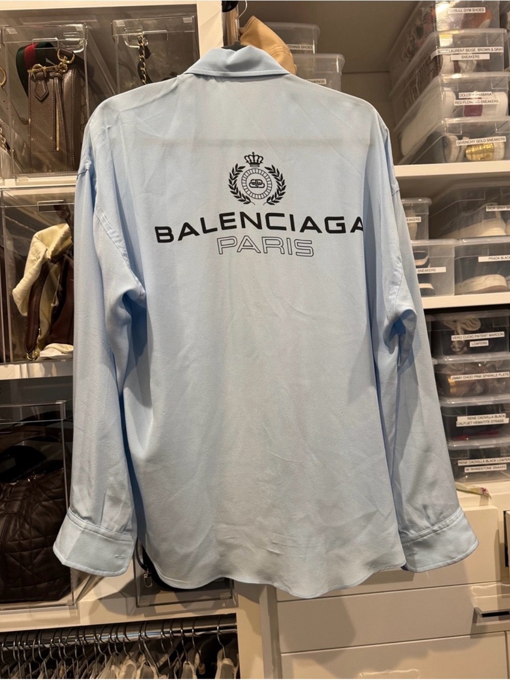 Balenciaga Light Blue Logo-Back Button-Down Shirt